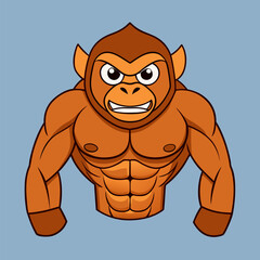 Mighty Monkey in Pose: A robust cartoon monkey flexes its powerful physique. The illustration captures strength, and determination.