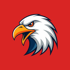 Fototapeta premium Majestic Eagle Emblem: A fierce bald eagle, its gaze focused with piercing intensity, embodies strength and freedom, all set against a bold, eye-catching backdrop. 