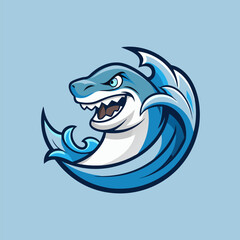 Fototapeta premium Shark in the waves: A stylized shark swimming within a dynamic wave, creating a sense of motion and energy. This illustration captures the power of the sea.