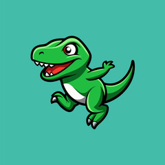 Joyful Tyrannosaurus Rex: A cartoonish Tyrannosaurus Rex illustration leaps with exuberant joy, its green scales and playful demeanor. A lively depiction that sparks imagination