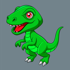 Fototapeta premium Playful Green Dinosaur: A charming cartoon depiction of a smiling green dinosaur with bright red eyes, stands out in its vibrant green hue, perfect for a playful and eye-catching design.