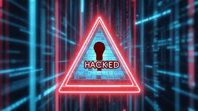 Digital security breach warning triangle hacked illustration technology risk cyberattack