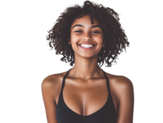 Young woman in black swimming suit. Style: minimalistic, isolated on white background