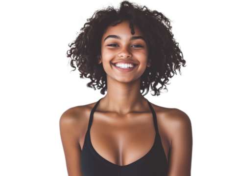 Young woman in black swimming suit. Style: minimalistic, isolated on white background