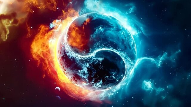 Cosmic Yin Yang Symbol of Fire and Ice in Vast Universe 4K