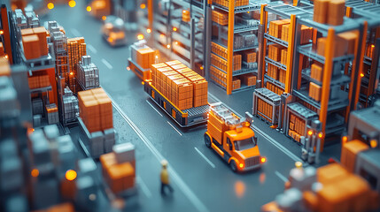 Urban logistics network, automated warehouse, modern shipping