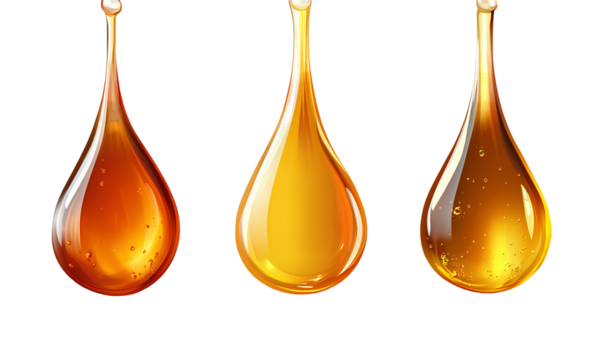  Set of vector drops with oil, honey, or liquid, isolated on a transparent background. Cutout PNG file