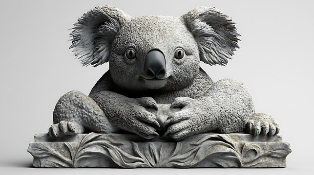 Stone Koala Statue Detailed Rendering Beautiful Sculpture Ornamental Animal High Resolution Photo