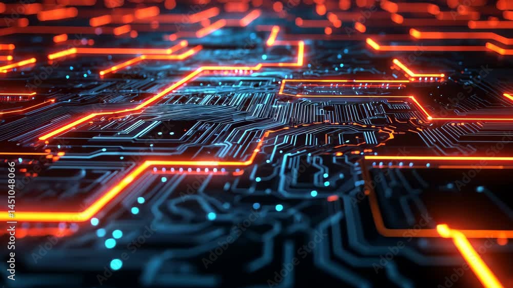 Aufkleber digital circuitry: a network of intricate circuits and pathways, awash in vibrant, electric light. t