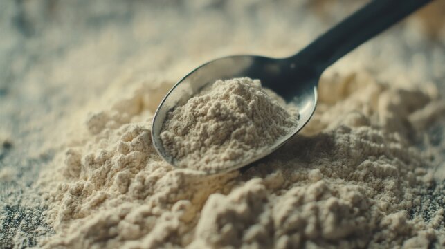Measuring spoon resting on protein powder heap 3 standard v2-6x.