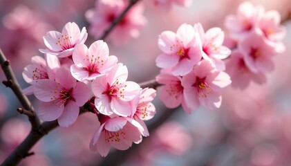 Obraz premium Delicate pink cherry blossoms, full bloom, intricate branches , springtime, design