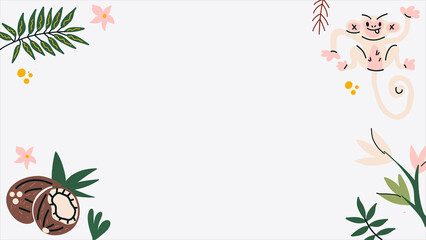 Tropical Jungle Frame with Cute Monkey and Botanical Elements