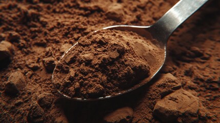 Chocolate Protein Powder Heap with Measuring Spoon