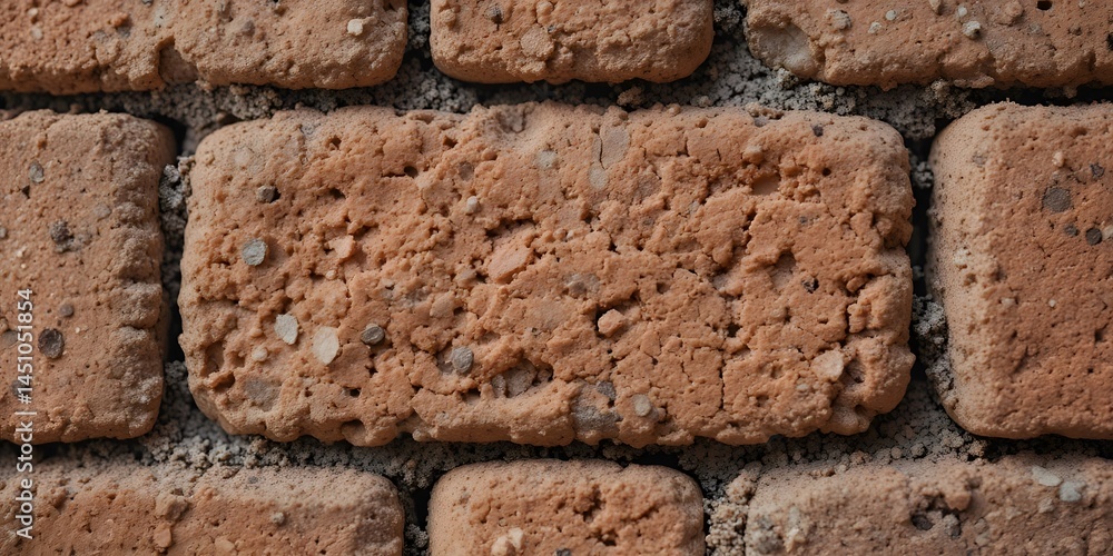 Poster Brick Texture Detail Shows Building Material's Rough Surface, Concrete Aggregate. Macro Shot Reveals Unique Stone Pattern. Architectural Element Texture Perfect For Design, Backdrop, Or Overlay.