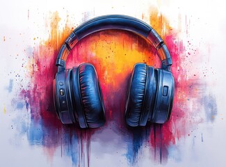 Colorful Headphones, Music, Abstract Background, Audio, Digital Art