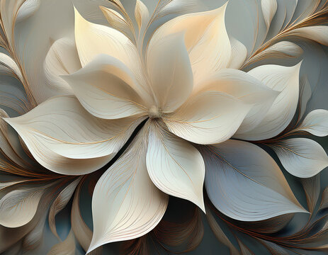 abstract floral illustration petals in taan pale dogwood and ash gray colour 3d