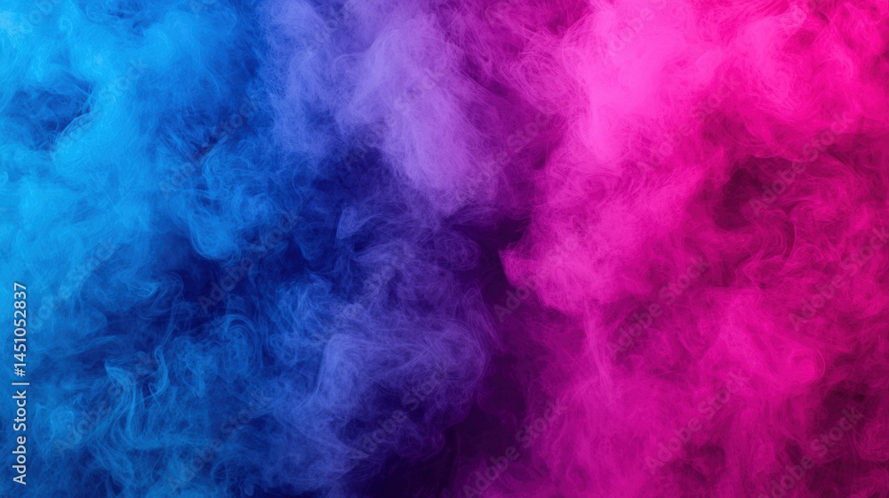 Poster swirling neon blue and magenta smoke creating a colorful abstract background