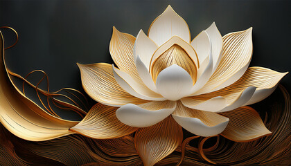 elegant white lotus blossom gold accents textured petals serene art