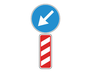 Road Sign – Obstacle Warning with Mandatory Bypass Direction – High Quality Vectorial Stock Image