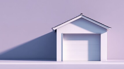 Minimalist White Garage Door with Soft Shadow and Lavender Wall Background