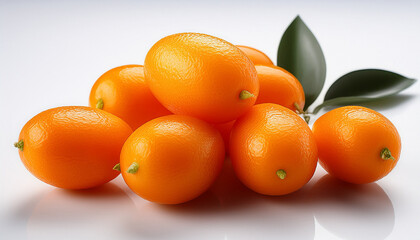 fresh kumquats on pure white background showcasing their vibrant orange color and glossy texture