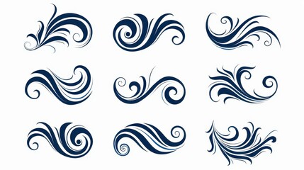 Elegant vintage swirl ornaments in line style, perfect for enhancing menus, wedding invites, and decorative elements.