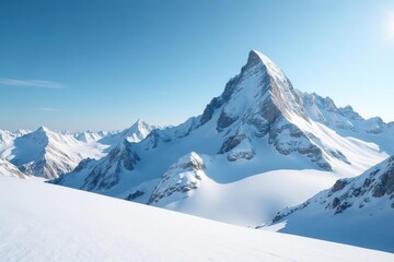 Obraz premium Snow-covered mountain peak, pristine white scenery, winter, scenic, mountain peak