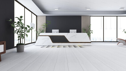 office front desk or receptionist room with wooden design interior