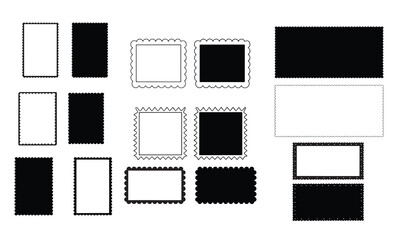 set of photo frames isolated on white. Set of Black Silhouette Rectangular Frames with Pastel Wavy Borders in Line and silhouette vector style with white background