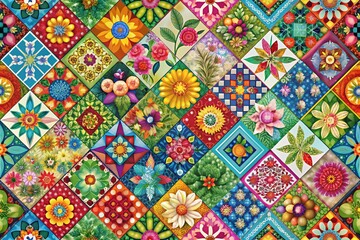 collection of floral patterns, arranged in a beautiful patchwork style, perfect for textiles, wallpapers, and home decor