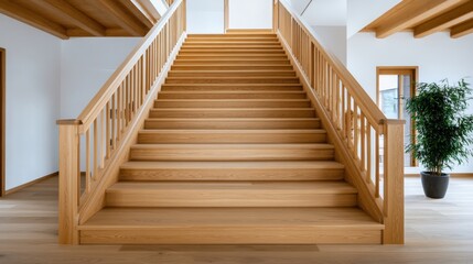 Elegant Wooden Staircase in Modern Home Interior with Natural Light