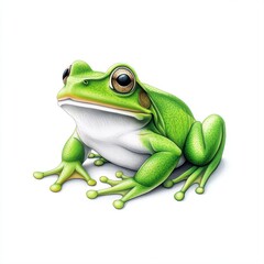 Obraz premium Detailed Green Frog on a White Background with Realistic Features