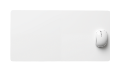A white wireless mouse rests on a large  mouse pad isolated on transparent background	