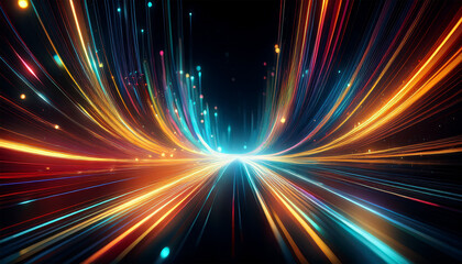 Obraz premium abstract black background with colorful light streaks and bokeh overlay effect sparkling luminous particles effects futuristic dynamic visual design lots of lights blurry cinematic glowy sparkling