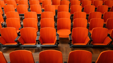 Naklejka premium rows of vibrant orange chairs in an organized arrangement
