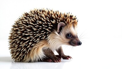 Obraz premium Brown hedgehog, curled into a ball, against bright white backdrop, pattern, closeup, clipart