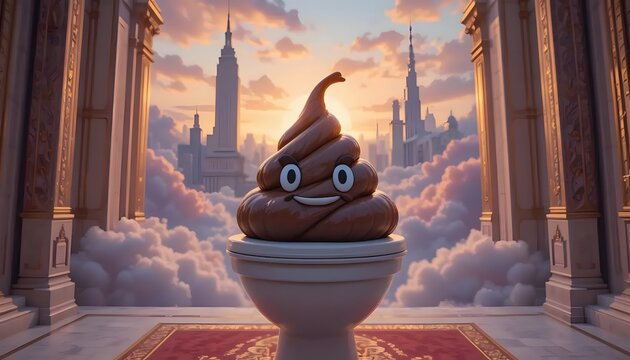 Poop emoji throne with skyline - Powered by Adobe