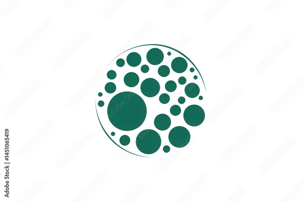 Aufkleber abstract circular design with varying sized green circles on a black background