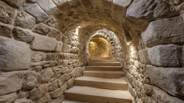 Concealed chamber beneath ancient city streets; mysterious architecture, secret passage - stone arched subterranean ground
