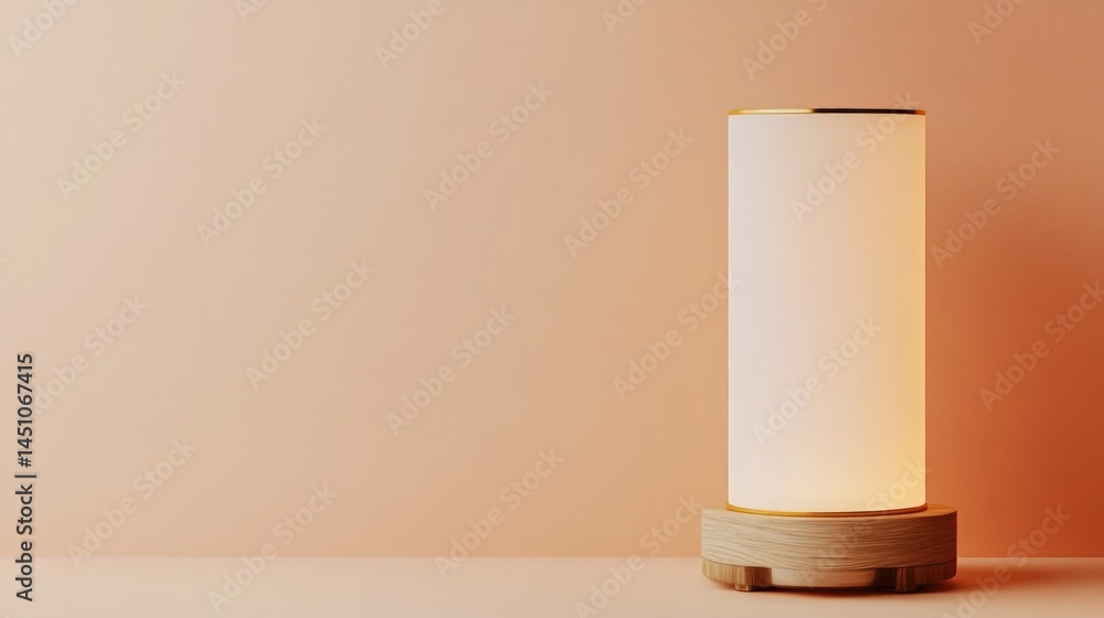 Aufkleber minimalist lamp illuminates soft peach backdrop creating a serene ambiance with warm glow highlighti
