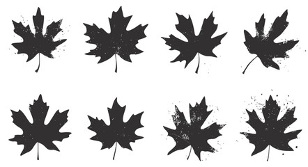 Black grunge elements, ink, and various objects are set against isolated stamp leaves on white, ideal for creating covers, cards, and advertising posters