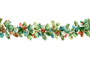 Watercolor Winter Foliage and Pinecone Border for Festive and Holiday Decor
