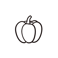 A doodle illustration of paprika, or sweet bell pepper, is shown in black and white with black lines, isolated on a white background to highlight the vegetable
