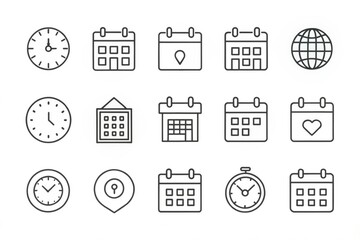 time management, calendar, location tracking, and clock for professional design projects icon set