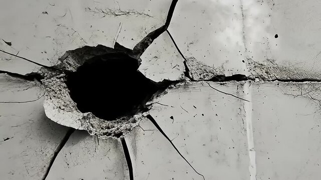 Concrete wall with a large hole