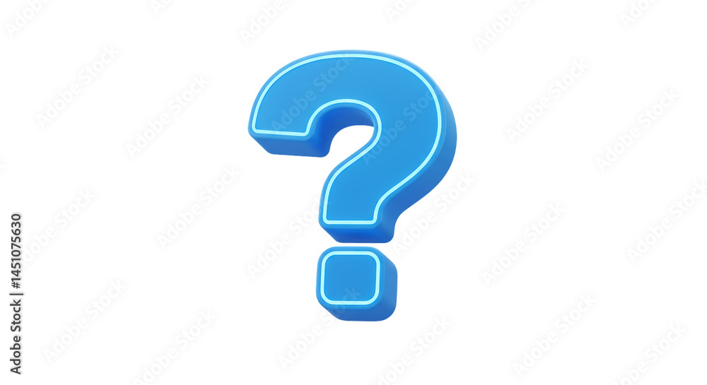 Poster a blue question mark with a neon glow on a black background in a rendered image style design selling