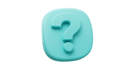 3D teal-colored soft square button with question mark symbol isolated on white background, ideal for help buttons, inquiry icons, support interface elements, and knowledge base visuals