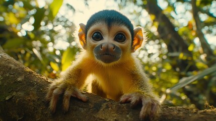 Fototapeta premium Curious baby monkey in jungle