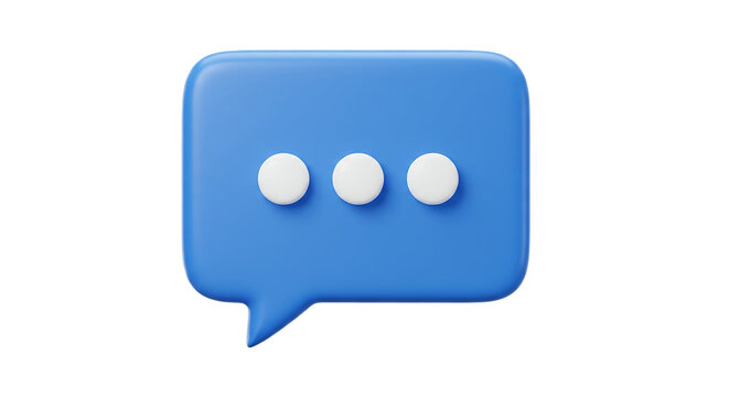 Blue speech bubble icon with typing dots in 3D isolated on white background, suitable for social media messaging, chatbot interaction, texting UI, and mobile conversation applications - Powered by Adobe