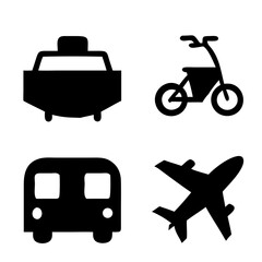 Vector illustration of simple monochromatic vehicle and transport related icons.Transportation and vehicle icons pack. Isolated transportation and vehicle symbols collection. Graphic icons element
